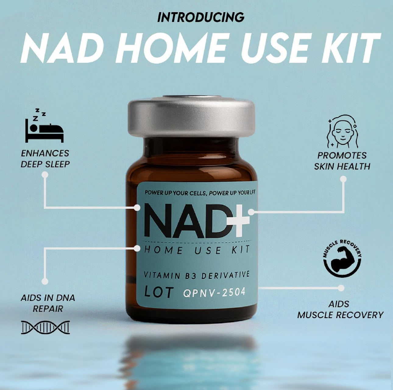 NAD supplement home use kit, repairs DNA, aids muscle recovery, promotes skin health and sleep